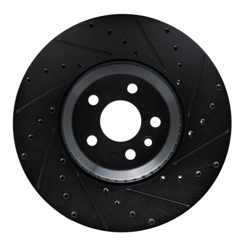 Jaguar E-Pace Brake Rotor (1) - Front Right - R1 Concepts - Drilled & Slotted - Black - `20-`25